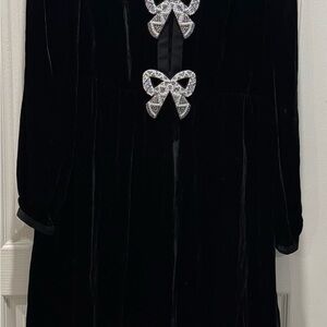 SALONI Black Velvet Dress with Silver Bow Accents
